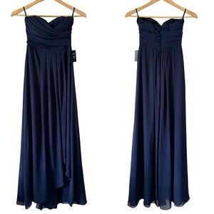 Lulu's Strapless Sweetheart Neckline Chiffon Bridesmaids Gown Navy Blue XS NWT